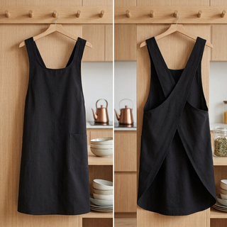 Kitchen Apron with Cross Back Design and Pockets - black