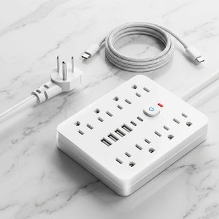 Power Strip Multi Outlet USB Type C Surge Protector - white