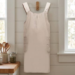 Kitchen Apron with Cross Back Design and Pockets - beige