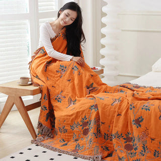 Sofa Bed Throw Blanket With Floral Jacquard Pattern