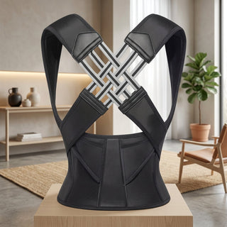 Posture Corrector With Crossed Back Bands And Shoulder Support - black