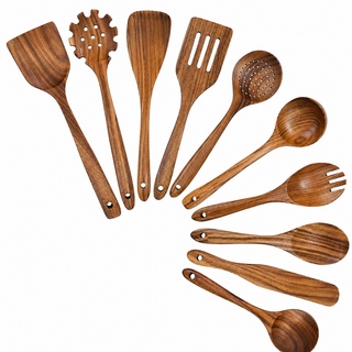Teak Wood Kitchen Utensil Set With Five To Ten Pieces