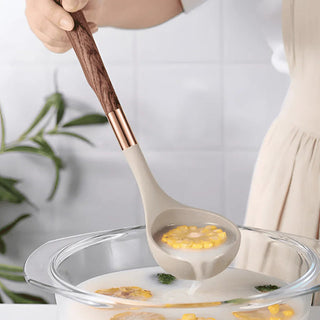 Kitchen Utensil Set With Silicone Heads And Wooden Handles
