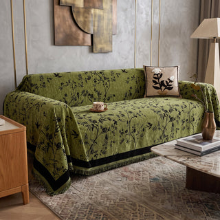 Sofa Cover with Floral Print for Full Coverage - olive green