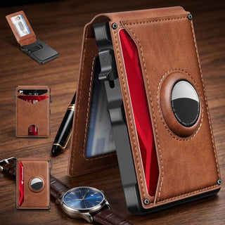 Slim wallet card holder with RFID blocking - brown