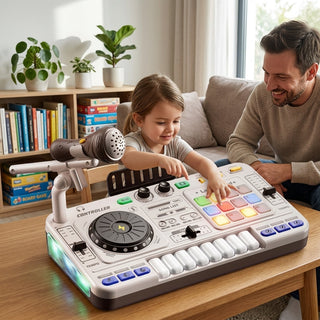 DJ Mixer Toy For Kids With Microphone And Controls - white-bluetooth