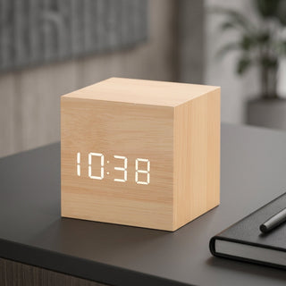 Digital Alarm Clock with Voice Control Display - light wood