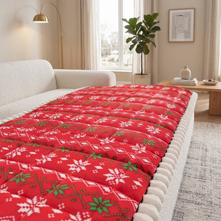 Sofa Cover with Christmas Print and Quilted Design - festive red