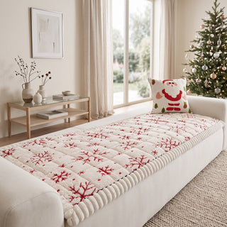 Sofa Cover with Christmas Print and Quilted Design - snow white
