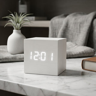 Digital Alarm Clock with Voice Control Display - ivory white