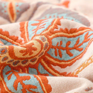 Throw Blanket With Floral Jacquard Fringed Edges