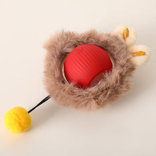 Interactive Rolling Ball Dog Toy with Moving Tail - plush red