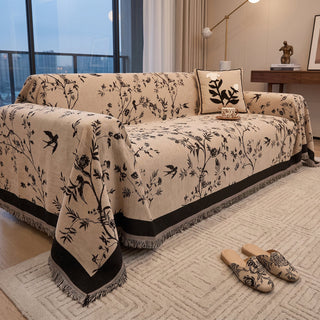 Sofa Cover with Floral Print for Full Coverage - garden beige