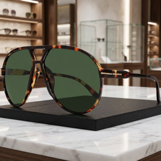 Oversized aviator sunglasses with square frames - green turtle shell