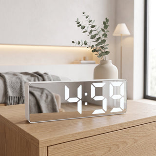 Digital Alarm Clock With Mirror Display And Snooze - mirror white