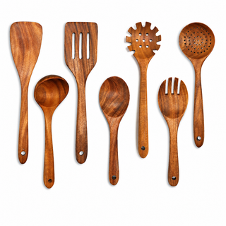Teak Wood Kitchen Utensil Set With Five To Ten Pieces