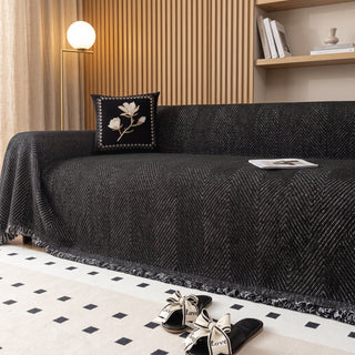 Sofa Cover With Boho Chevron Pattern Non-Slip - midnight black