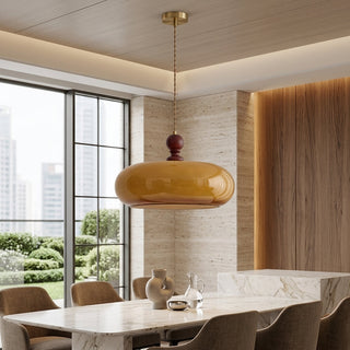Pendant Light Fixture With Vintage Glass Adjustable Cord - walnut color & brown glass