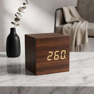 Digital Alarm Clock with Voice Control Display - dark wood
