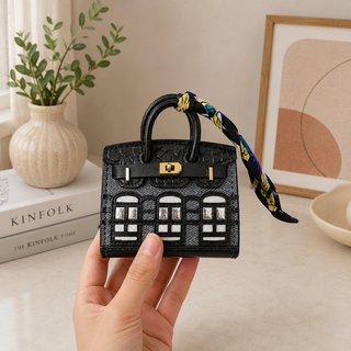Mini Bag Charm with Metallic Finish - black