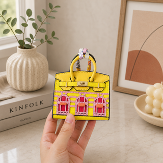 Mini Bag Charm with Metallic Finish - yellow
