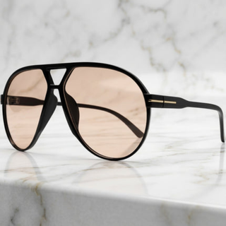 Oversized aviator sunglasses with square frames - black peach