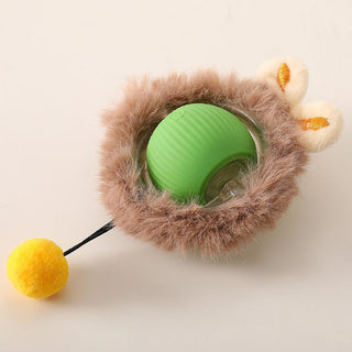 Interactive Rolling Ball Dog Toy with Moving Tail - plush green