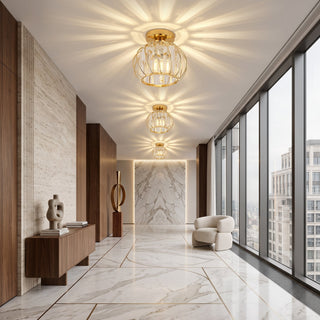 Flush Mount Ceiling Light Fixture With Vintage Glass Cage - gold
