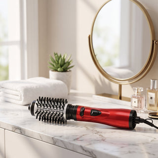 Hair Styler 3 in 1 Rotating Dryer Adjustable Temperature - red