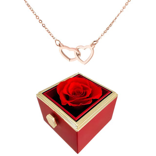 Women's Heart Rose Necklace with Rotating Gift Box - rose gold