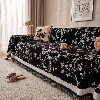 Sofa Cover with Floral Print for Full Coverage - midnight black