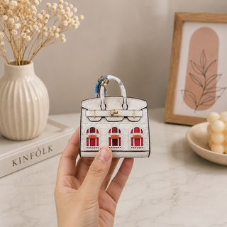 Mini Bag Charm with Metallic Finish - white