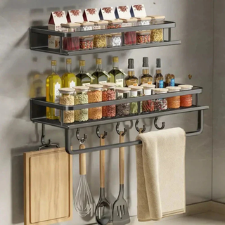 Kitchen Wall Shelf With Utensil Hooks And Space-Saving Aluminum Design | Ramsey