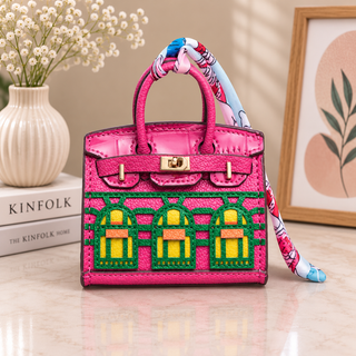 Mini Bag Charm with Metallic Finish - pink red