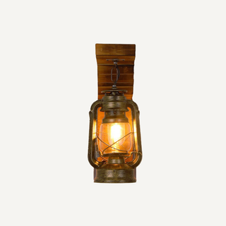 Wall Light Fixture With Rustic Wooden Hanging Lantern