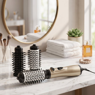 Hair Styler 3 in 1 Rotating Dryer Adjustable Temperature - gold