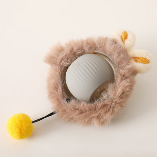 Interactive Rolling Ball Dog Toy with Moving Tail - plush grey