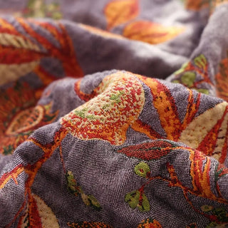 Throw Blanket with Boho Floral Jacquard Pattern