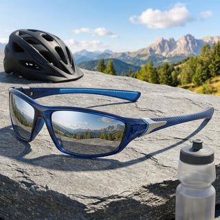 Sport Sunglasses with Polarized Lenses and Full Frame Design - metallic blue