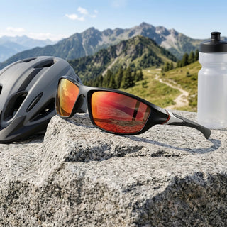Sport Sunglasses with Polarized Lenses and Full Frame Design - black red pattern