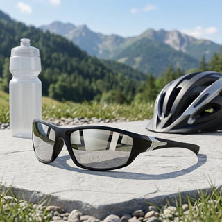 Sport Sunglasses with Polarized Lenses and Full Frame Design - black silver