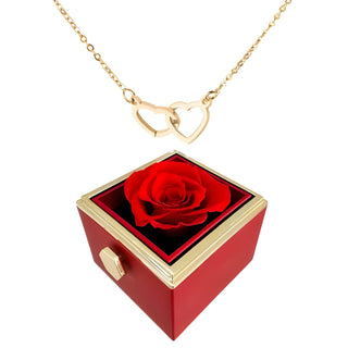 Women's Heart Rose Necklace with Rotating Gift Box - gold