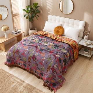 Throw Blanket with Boho Floral Jacquard Pattern - orchid bloom