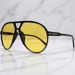 Oversized aviator sunglasses with square frames - black and yellow