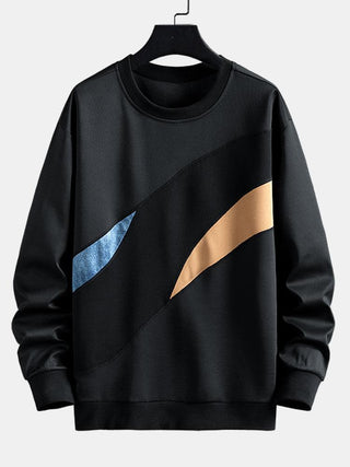 Men's Abstract Colorblock Crew Neck Sweatshirt – Relaxed Fit - Black