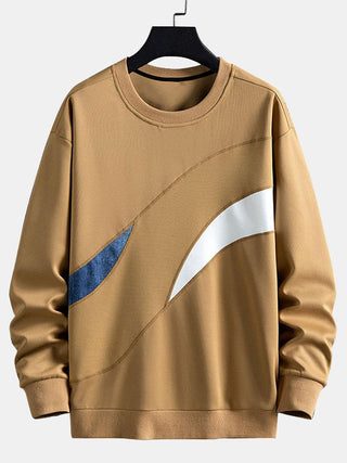 Men's Abstract Colorblock Crew Neck Sweatshirt – Relaxed Fit - Khaki