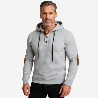Men's Button-Placket Hooded Sweatshirt - Casual Henley Style