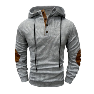 Men's Button-Placket Hooded Sweatshirt - Casual Henley Style