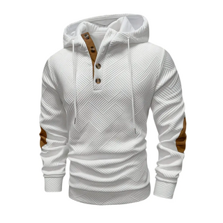 Men's Button-Placket Hooded Sweatshirt in white, Casual Henley Style