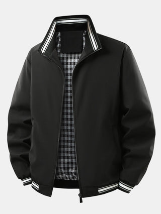 Men's Checked Lined Zip-Up Jacket in black, Relaxed Fit Casual